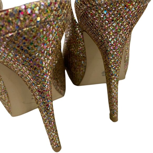 Madden Girl Gold Multicolor Glitter Slingback Peep Toe Platform Heels Size 8 - Picture 8 of 9